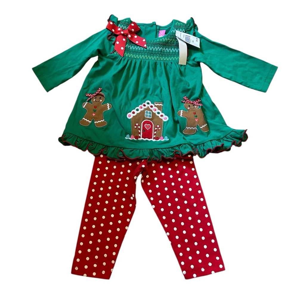 NWT Good Lad 2 Piece Girl’s Christmas Outfit Gingerbread House & Man 12M